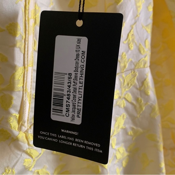 NWT Pretty Little Thing Jacquard Corset Detail Puff Sleeve Bodycon Dress Size 6 - Picture 11 of 14